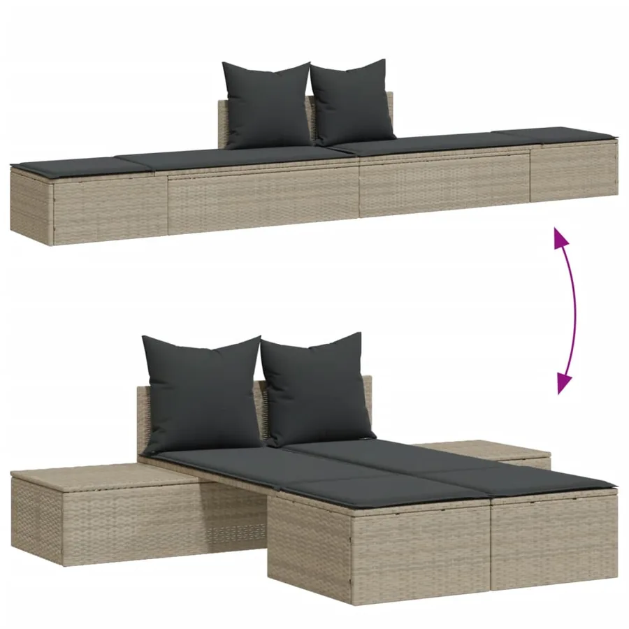 Chaise longue double avec coussins gris clair résine tressée - 3