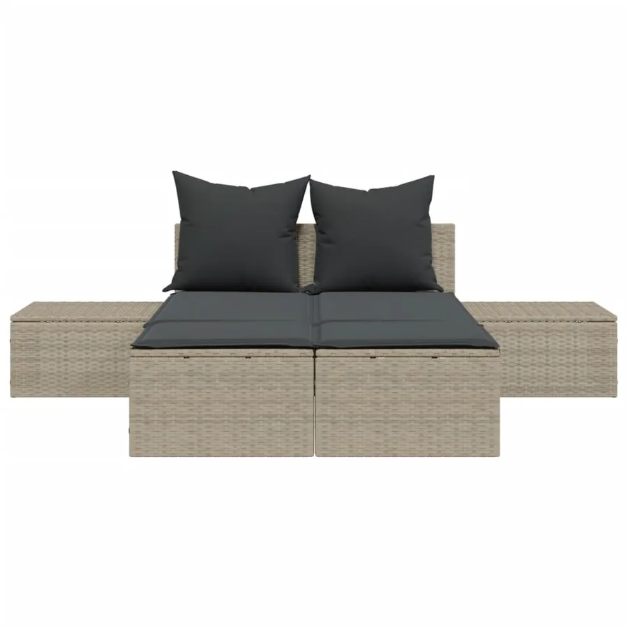 Chaise longue double avec coussins gris clair résine tressée - 4