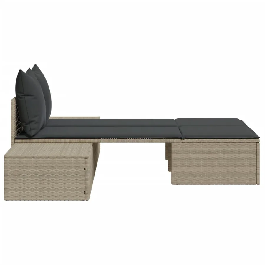 Chaise longue double avec coussins gris clair résine tressée - 5