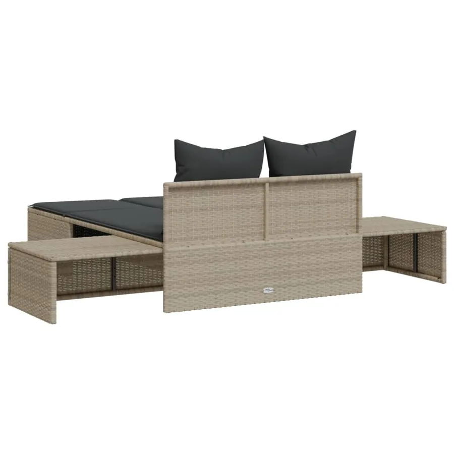 Chaise longue double avec coussins gris clair résine tressée - 6