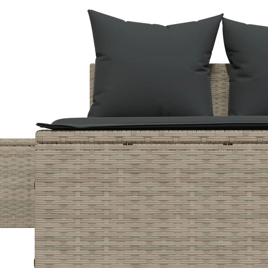 Chaise longue double avec coussins gris clair résine tressée - 7