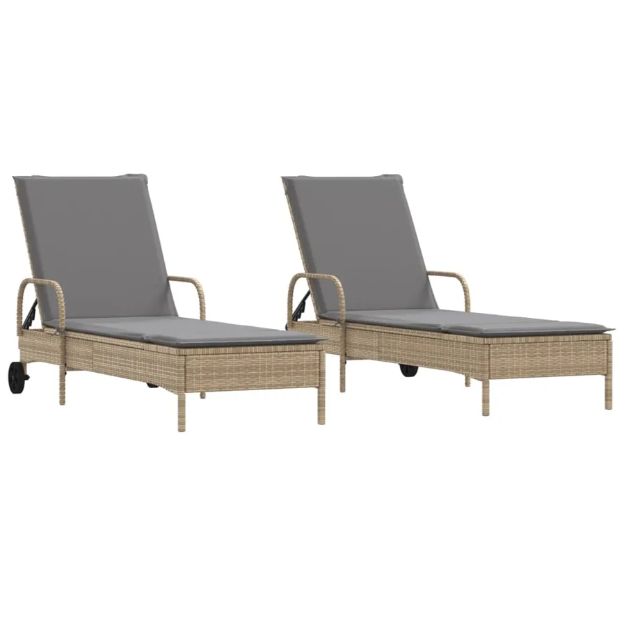 Chaises longues avec coussins lot de 2 beige résine tressée - 2