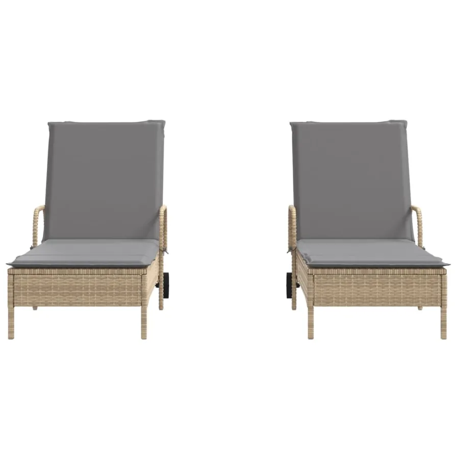 Chaises longues avec coussins lot de 2 beige résine tressée - 4