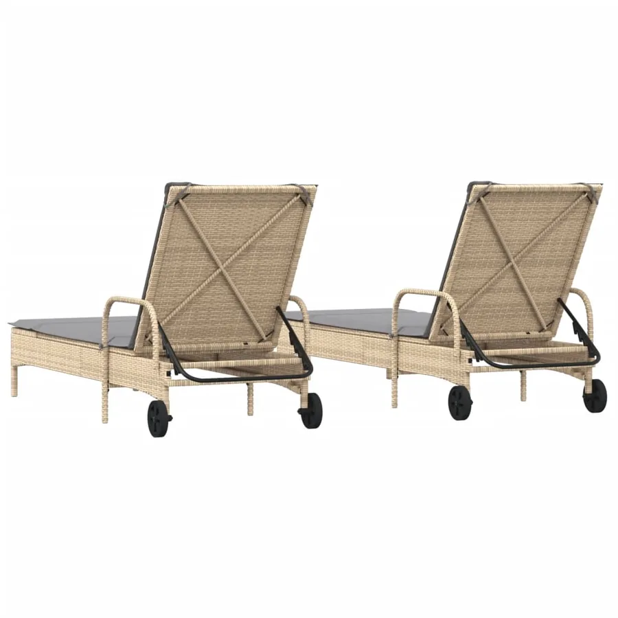 Chaises longues avec coussins lot de 2 beige résine tressée - 6