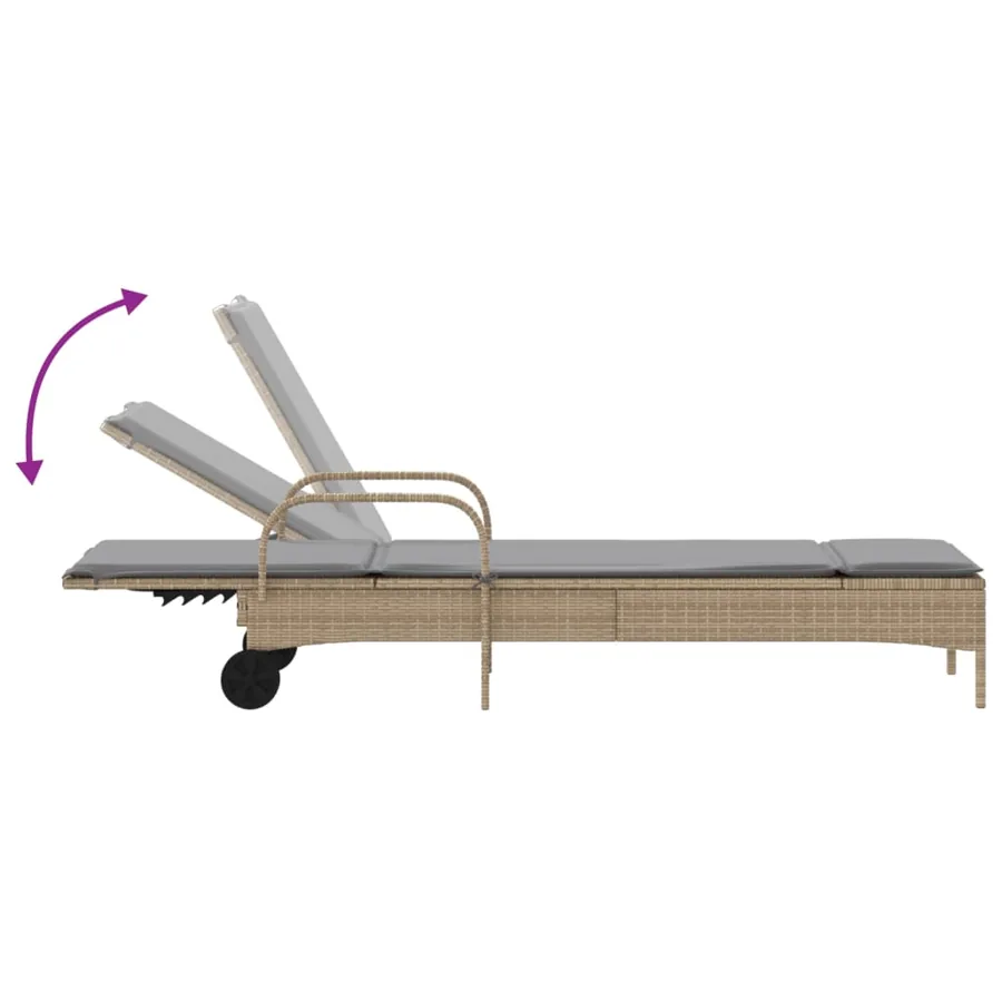 Chaises longues avec coussins lot de 2 beige résine tressée - 7