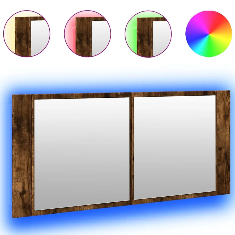 Armoire à miroir à LED de bain chêne fumé 100x12x45 cm - 2