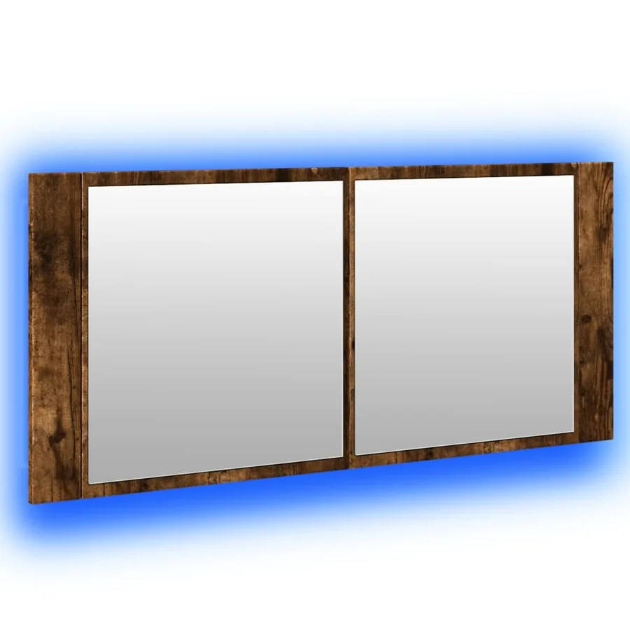 Armoire à miroir à LED de bain chêne fumé 100x12x45 cm - 5