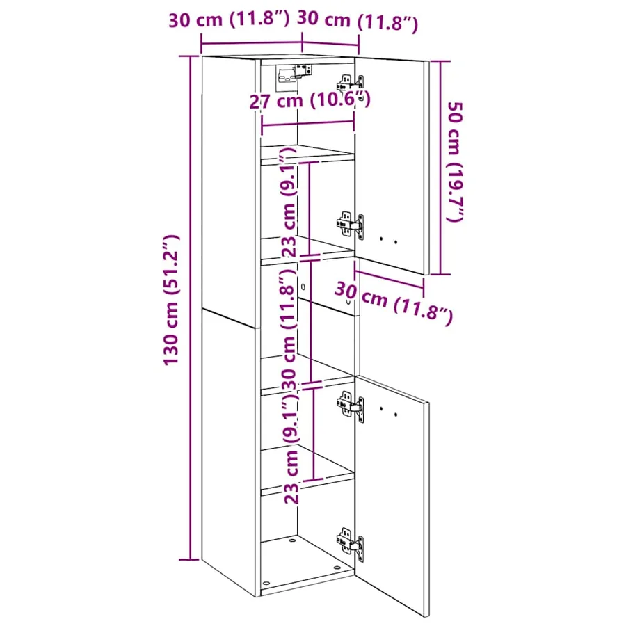 Armoire de salle de bain Blanc 30x30x130 cm Bois d’ingénierie - 10