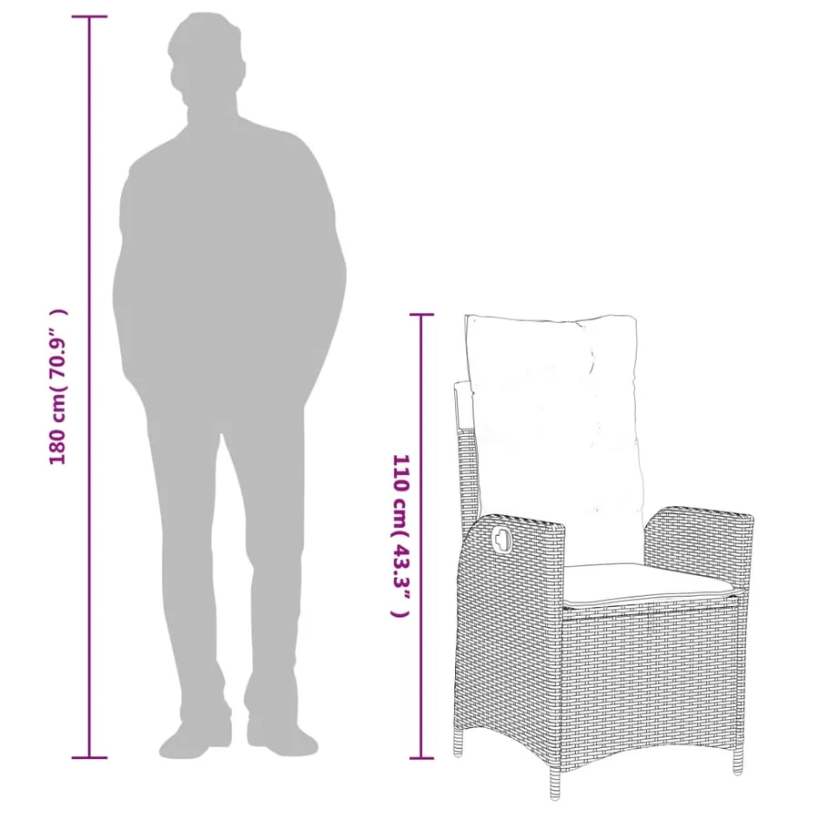 Chaise inclinable de jardin avec coussins noir résine tressée - 11