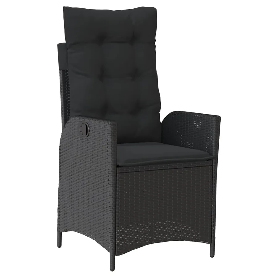 Chaise inclinable de jardin avec coussins noir résine tressée - 2
