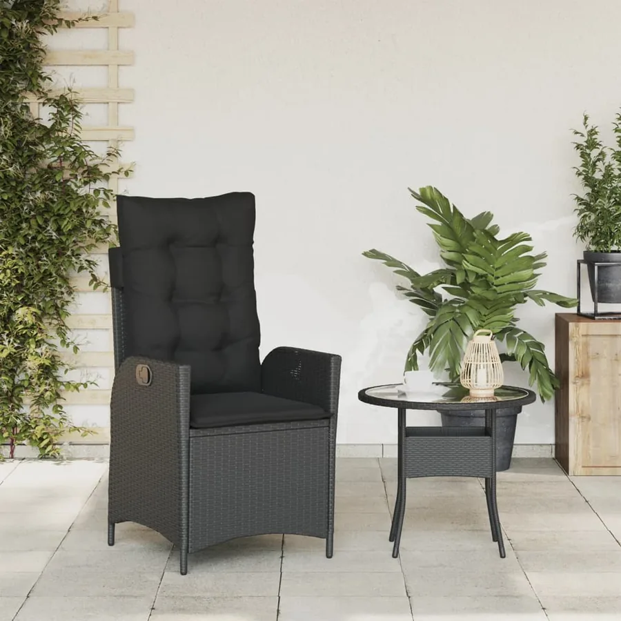 Chaise inclinable de jardin avec coussins noir résine tressée - 3