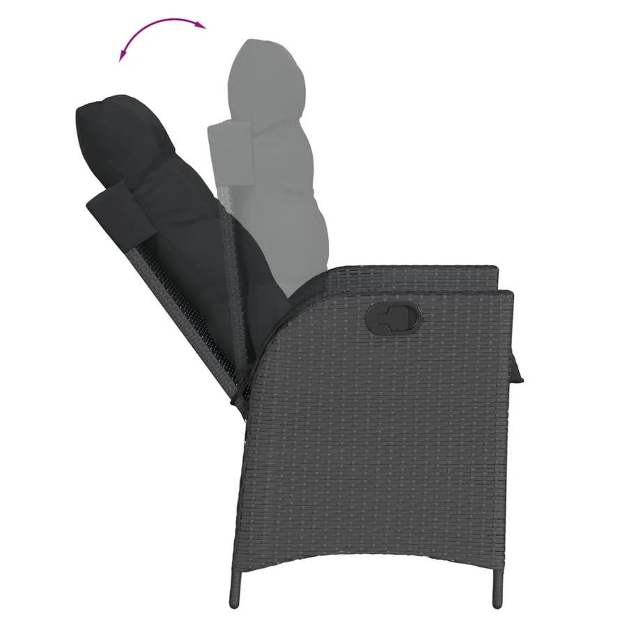 Chaise inclinable de jardin avec coussins noir résine tressée - 7
