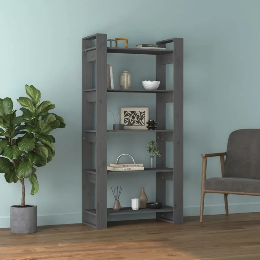 Bibliothèque/Séparateur de pièce Gris 80x35x160 cm Bois massif - 3