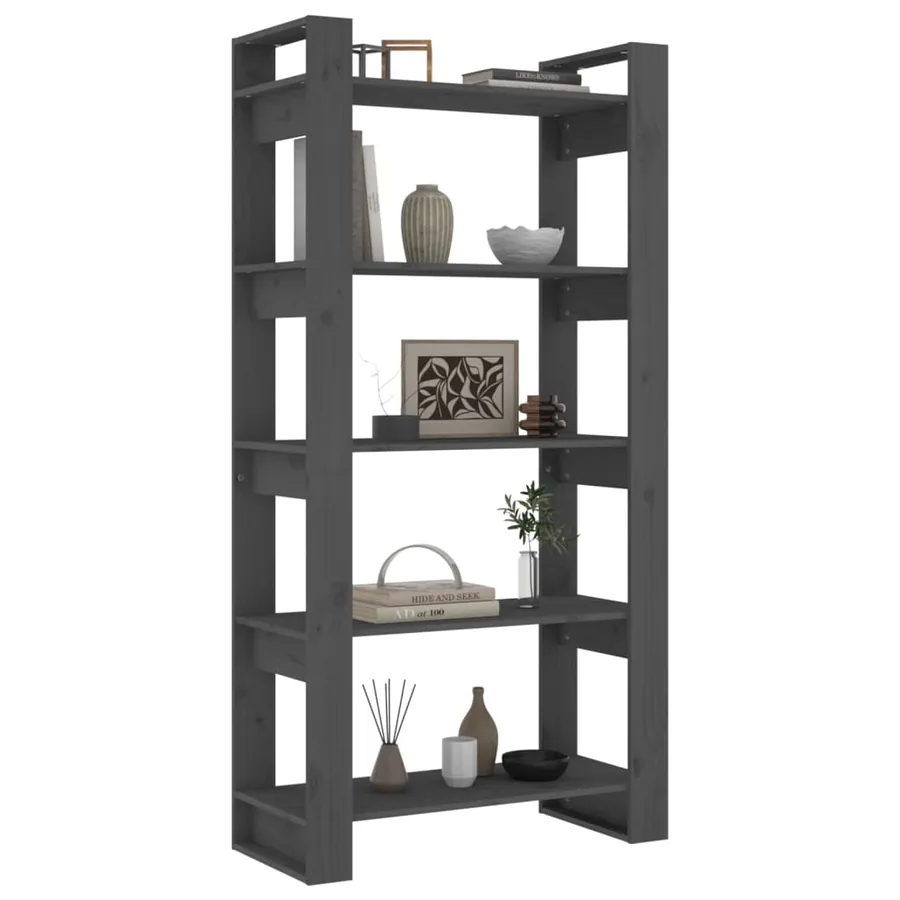 Bibliothèque/Séparateur de pièce Gris 80x35x160 cm Bois massif - 4
