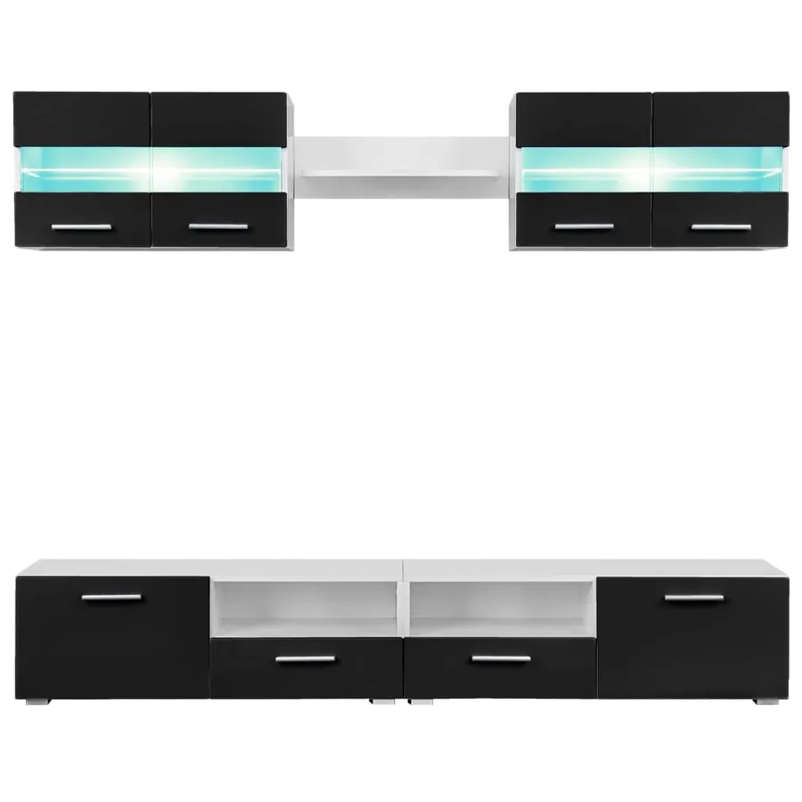 Ensemble mural pour TV 5 pcs avec lumières LED Noir brillant - 3