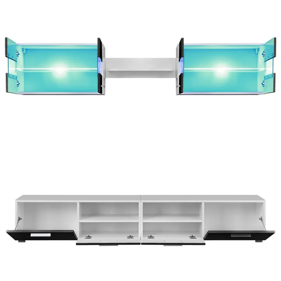 Ensemble mural pour TV 5 pcs avec lumières LED Noir brillant - 4