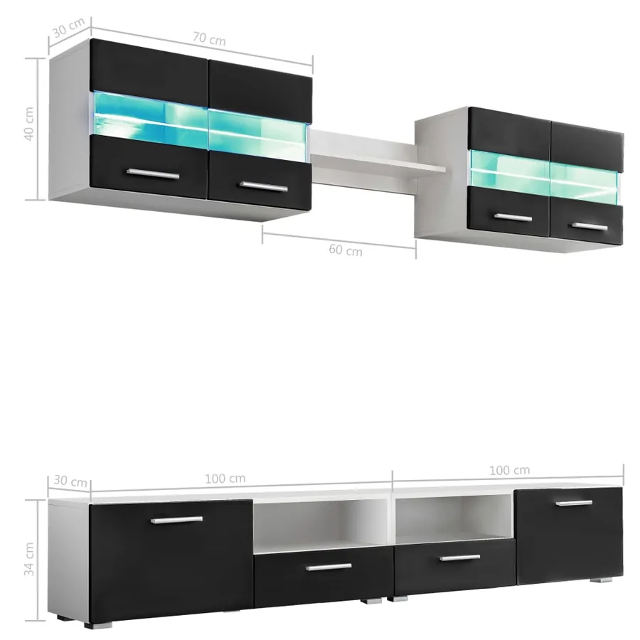 Ensemble mural pour TV 5 pcs avec lumières LED Noir brillant - 9