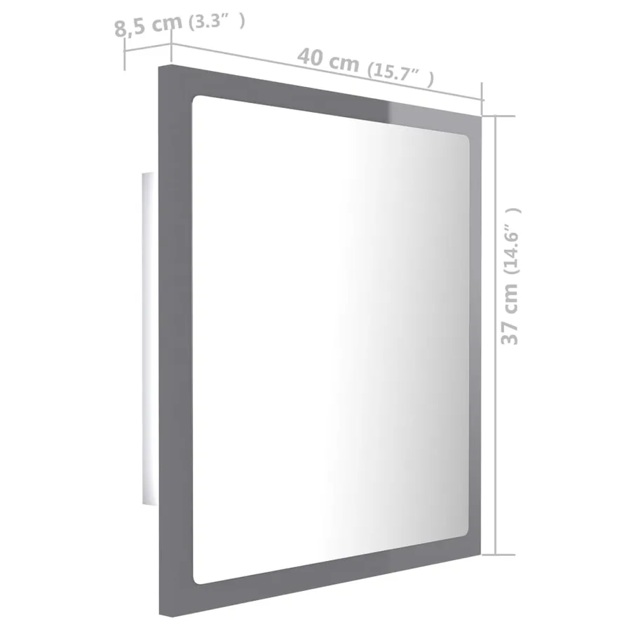 Miroir LED de salle de bain Gris brillant 40x8,5x37cm Acrylique - 14