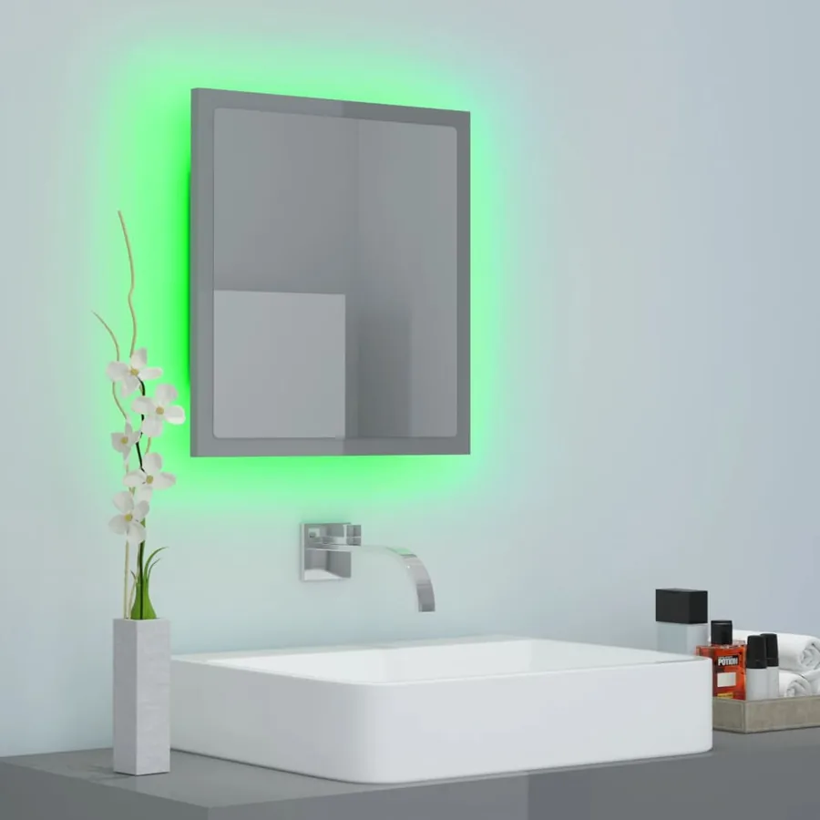 Miroir LED de salle de bain Gris brillant 40x8,5x37cm Acrylique - 4