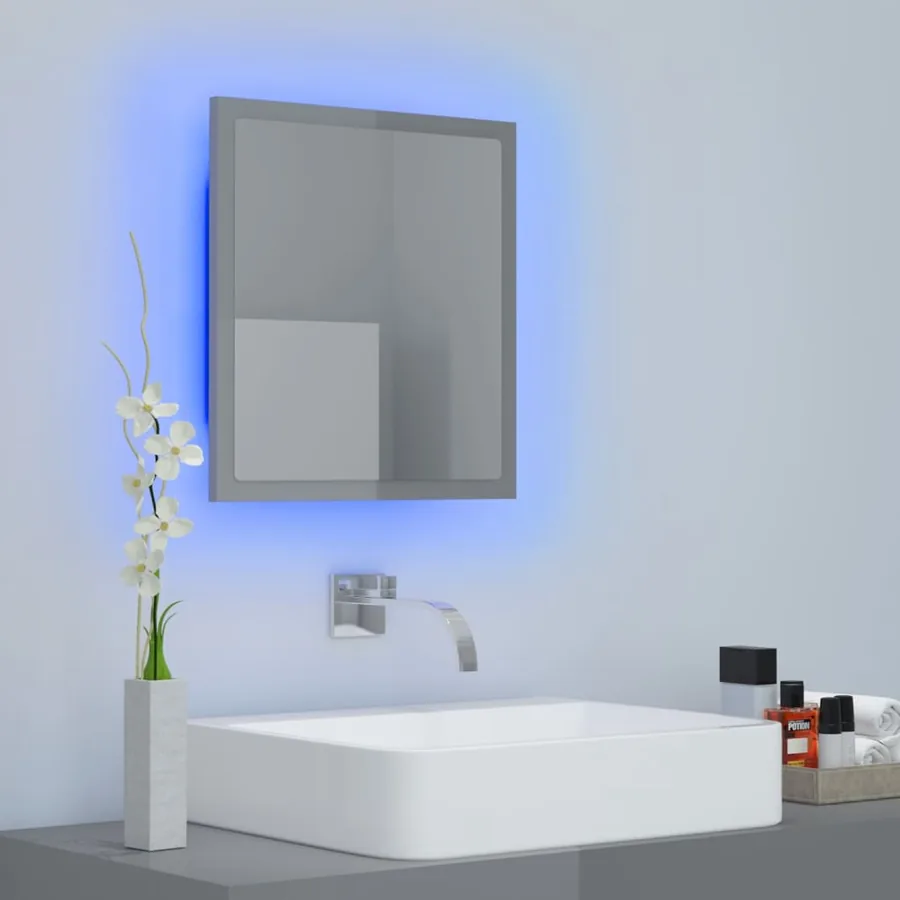 Miroir LED de salle de bain Gris brillant 40x8,5x37cm Acrylique - 5