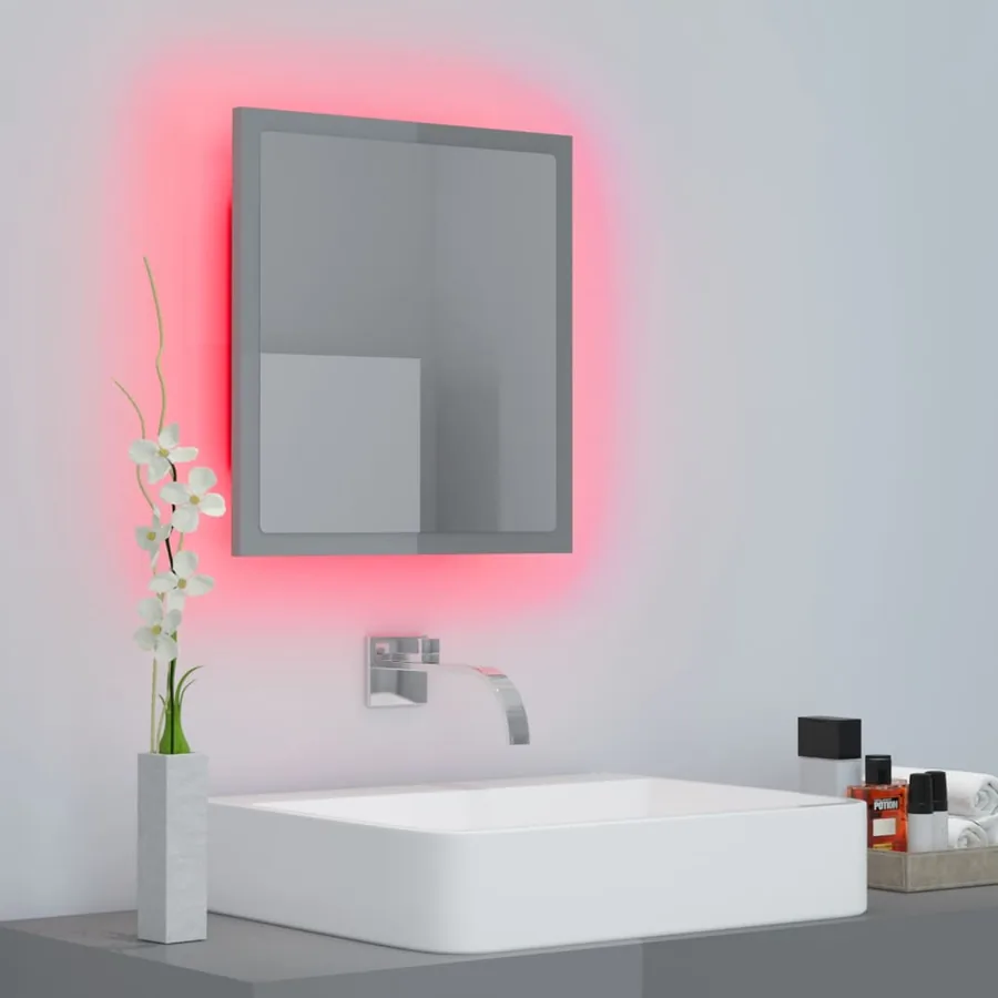 Miroir LED de salle de bain Gris brillant 40x8,5x37cm Acrylique - 6