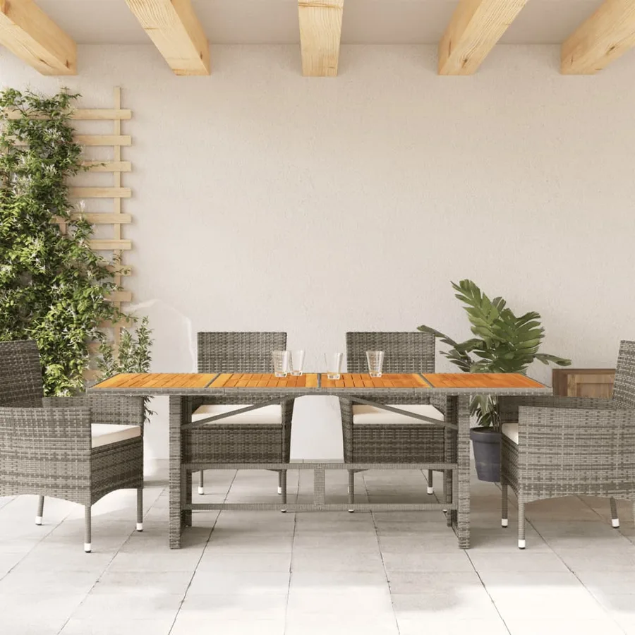 Table de jardin et dessus en bois d'acacia gris résine tressée - 3