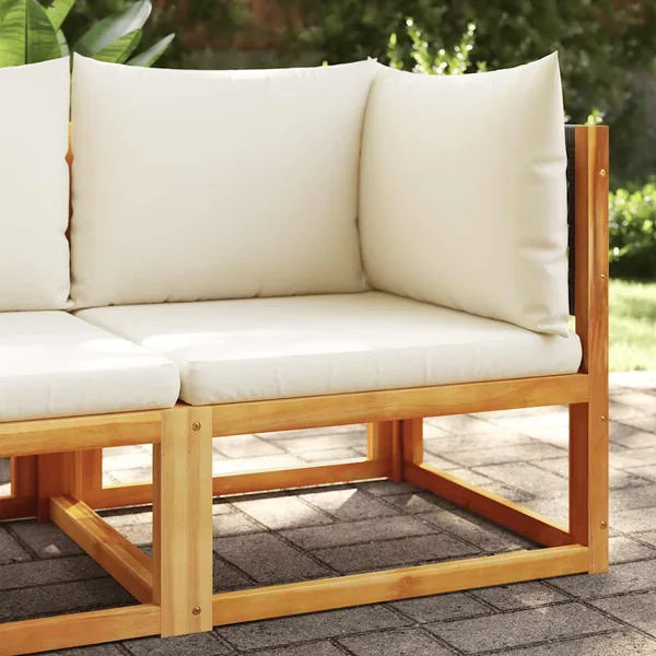 Canapé d'angle de jardin avec coussins en bois d'acacia et rotin