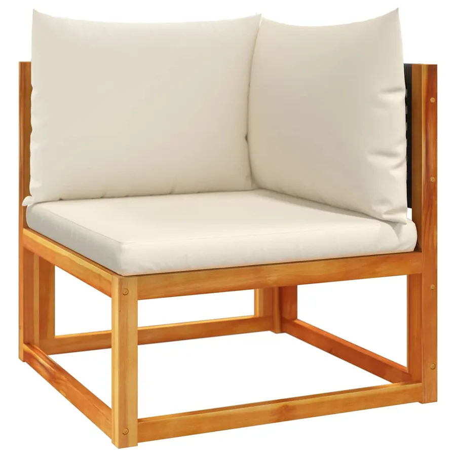 Canapé d'angle de jardin avec coussins en bois d'acacia et rotin - 2