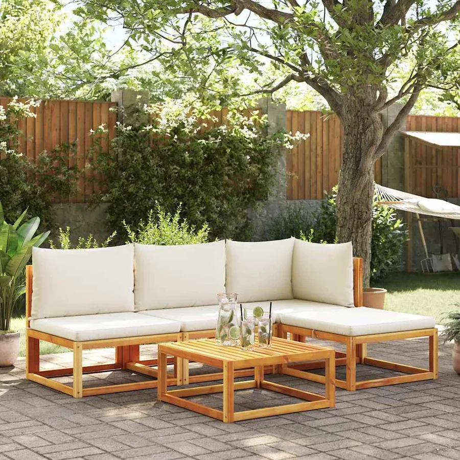 Canapé de jardin sans accoudoirs avec coussins en bois d'acacia et rotin - 3