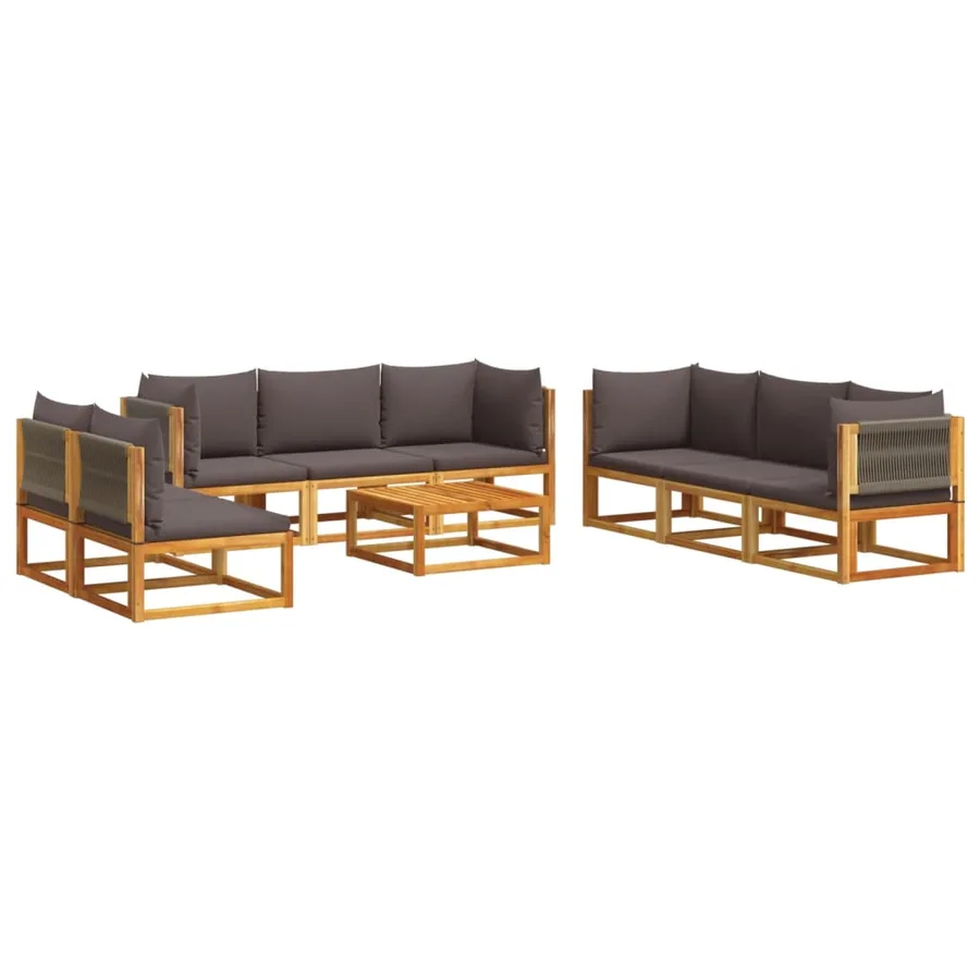Ensemble de canapés de jardin 9 pièces avec coussins en bois d'acacia et corde - 2