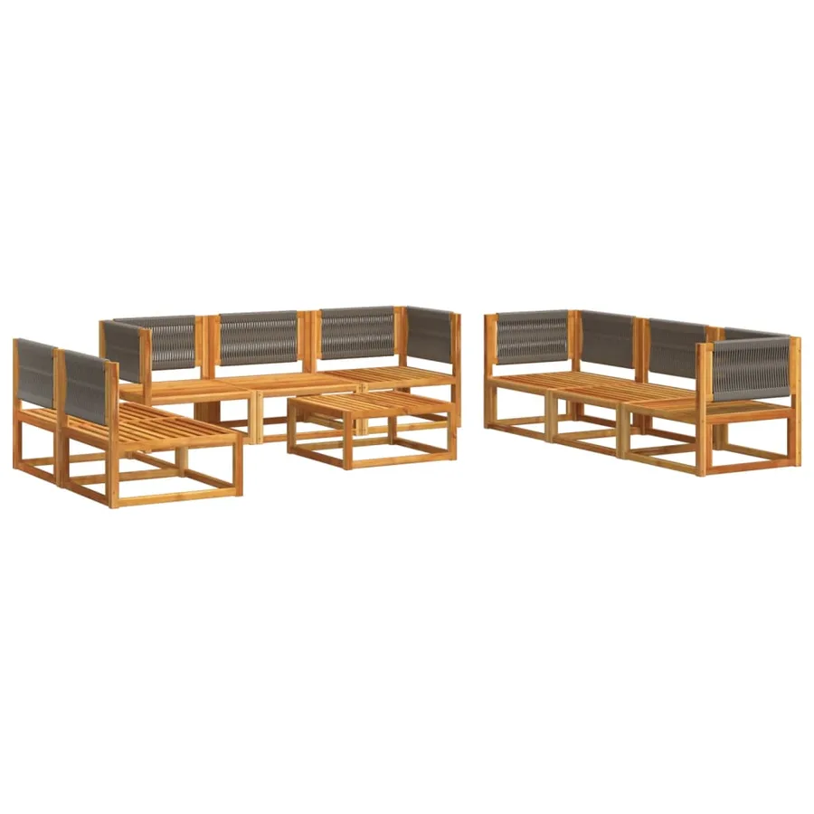 Ensemble de canapés de jardin 9 pièces avec coussins en bois d'acacia et corde - 3