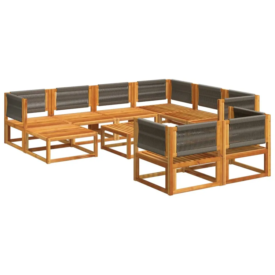 Ensemble de canapés de jardin 10 pièces avec coussins en bois d'acacia et corde - 3
