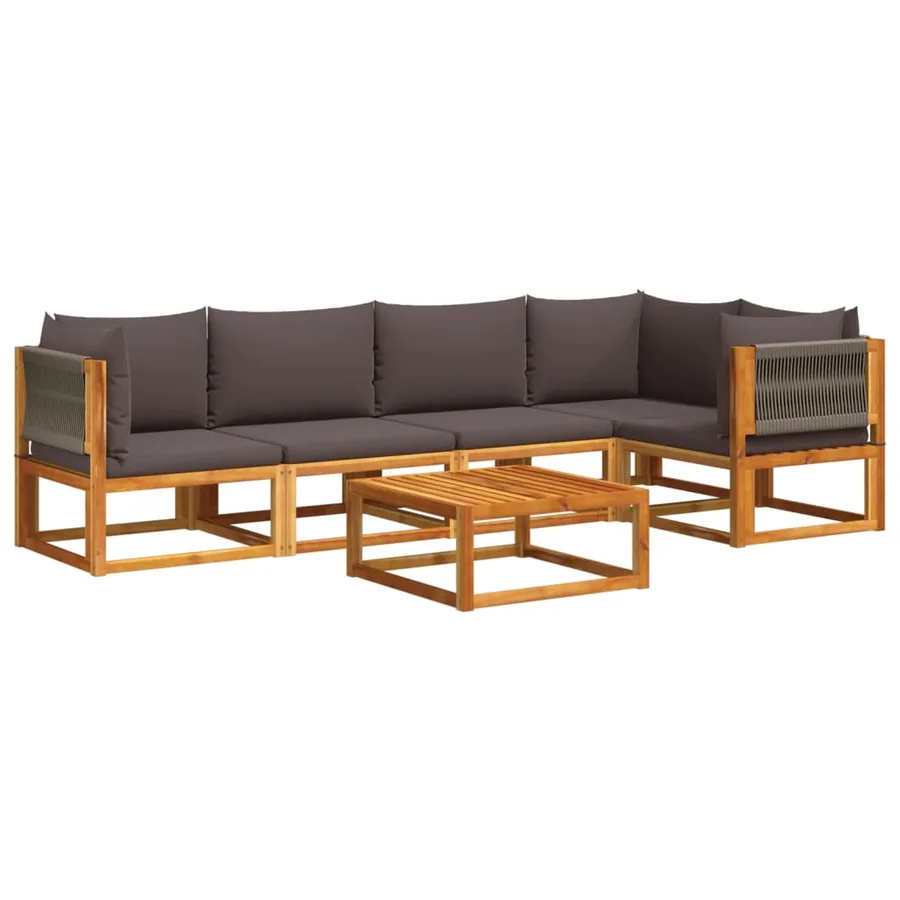 Ensemble de canapés de jardin 6 pièces avec coussins en bois d'acacia et corde - 2