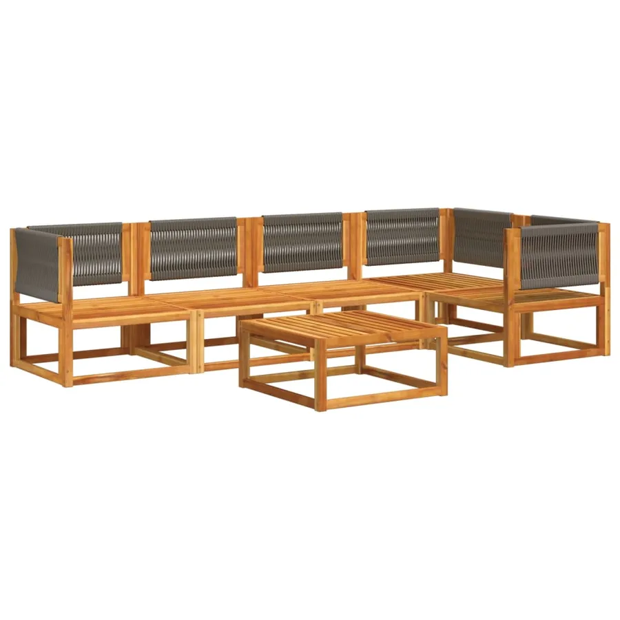 Ensemble de canapés de jardin 6 pièces avec coussins en bois d'acacia et corde - 3