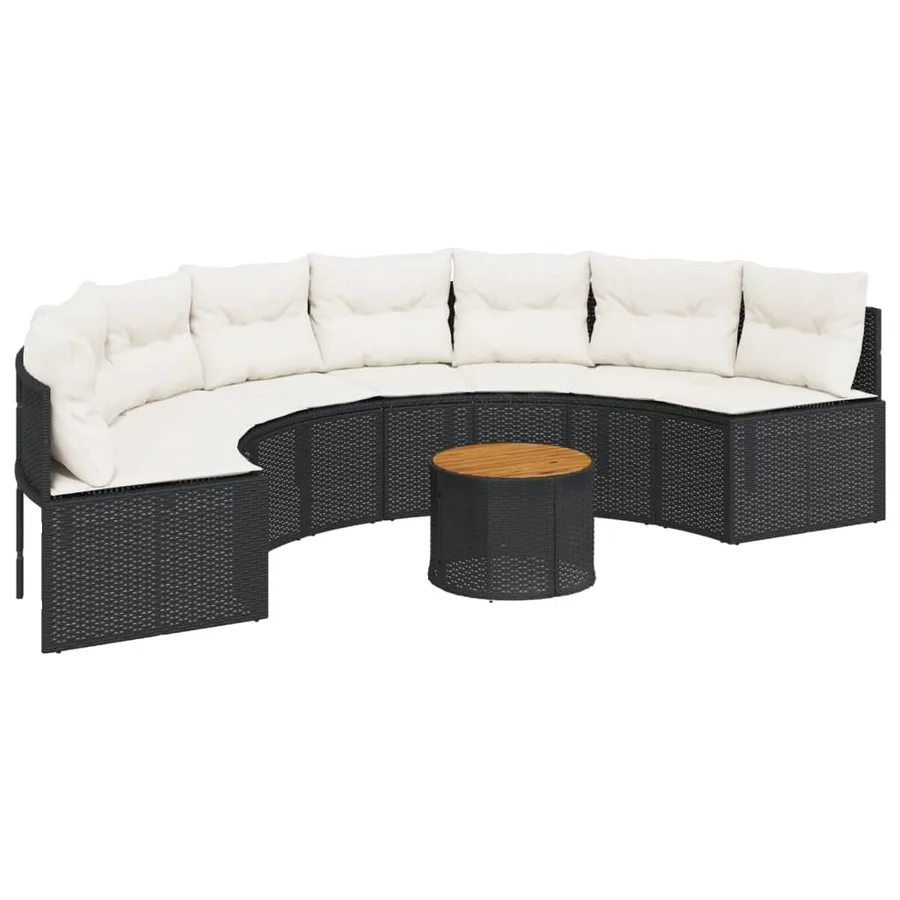 Canapé de jardin table coussins demi-rond noir résine tressée - 2