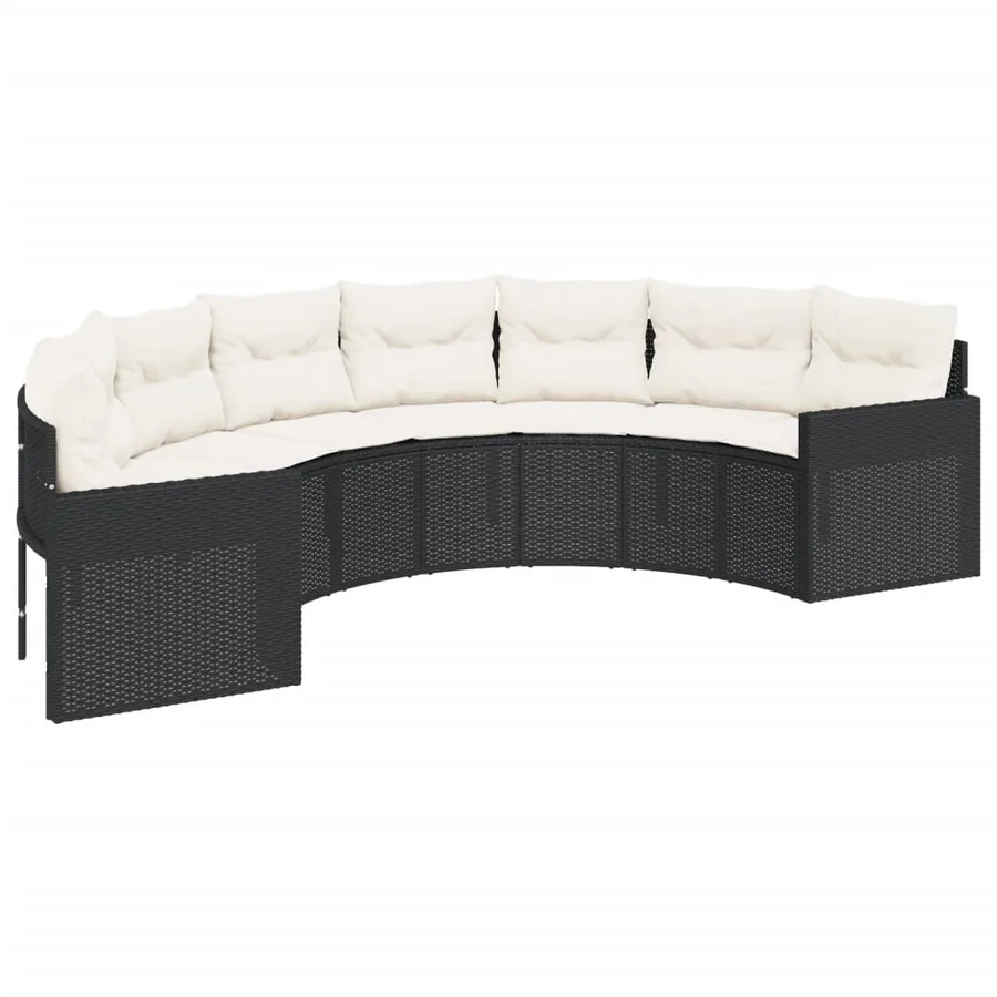 Canapé de jardin table coussins demi-rond noir résine tressée - 4