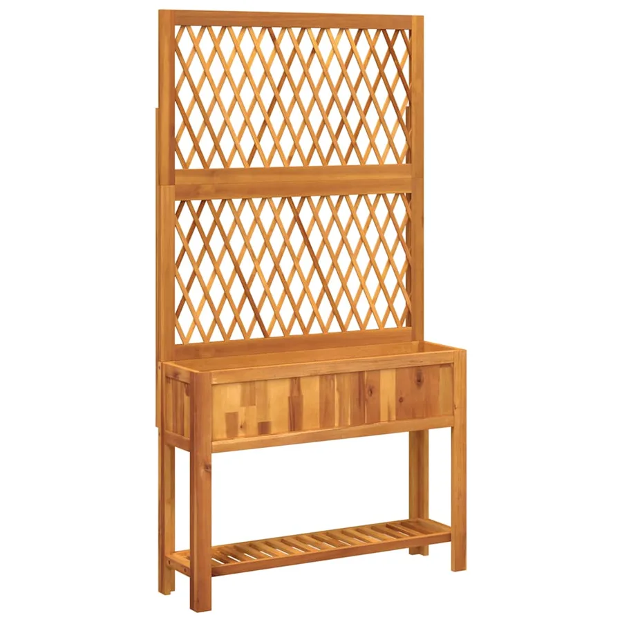 Jardinière avec treillis et étagère bois massif d'acacia - 2