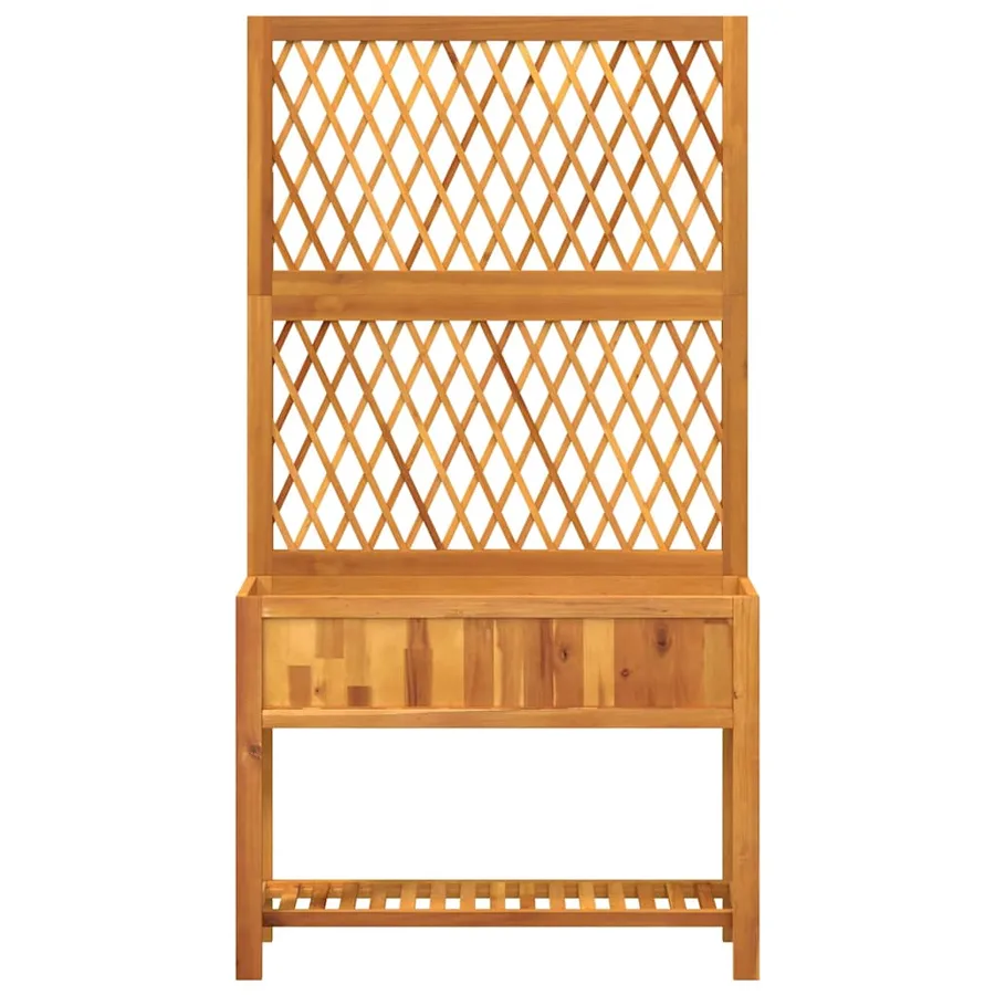 Jardinière avec treillis et étagère bois massif d'acacia - 4