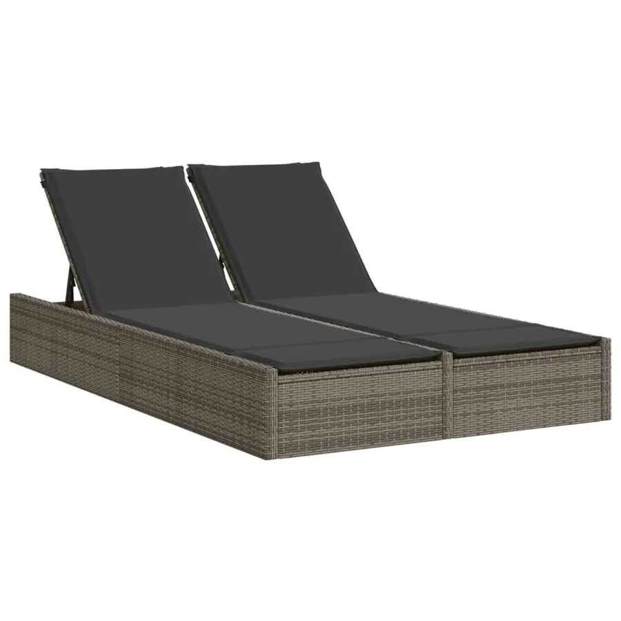 Chaise longue double avec coussins gris résine tressée - 2