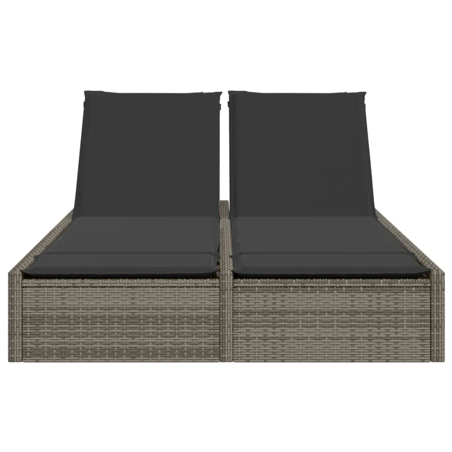 Chaise longue double avec coussins gris résine tressée - 3
