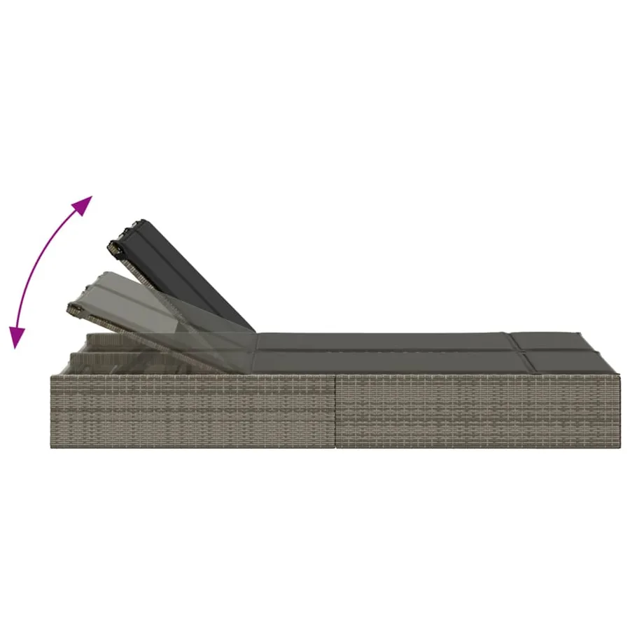 Chaise longue double avec coussins gris résine tressée - 6