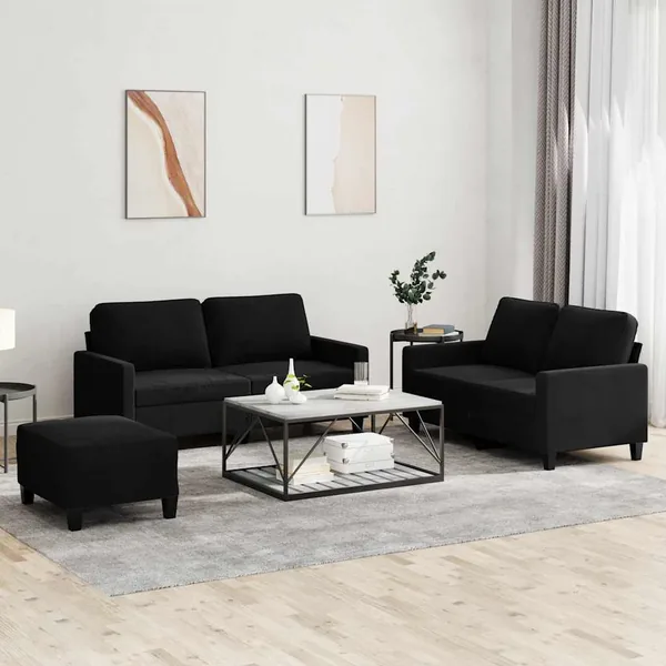 Ensemble de canapés 3 pcs avec coussins Noir Velours