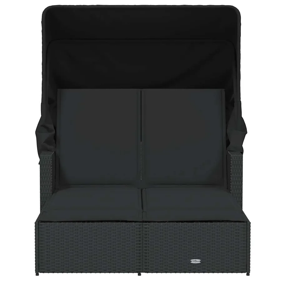 Chaise longue double et auvent et coussins gris résine tressée - 13