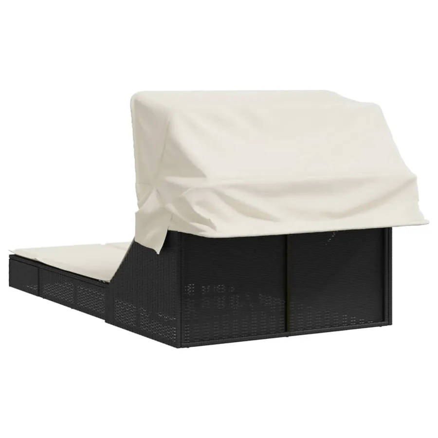 Chaise longue double et auvent et coussins gris résine tressée - 27
