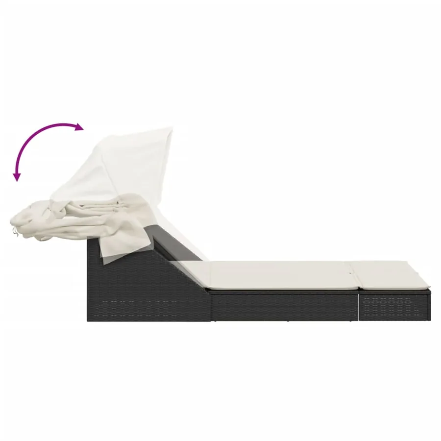 Chaise longue double et auvent et coussins gris résine tressée - 28