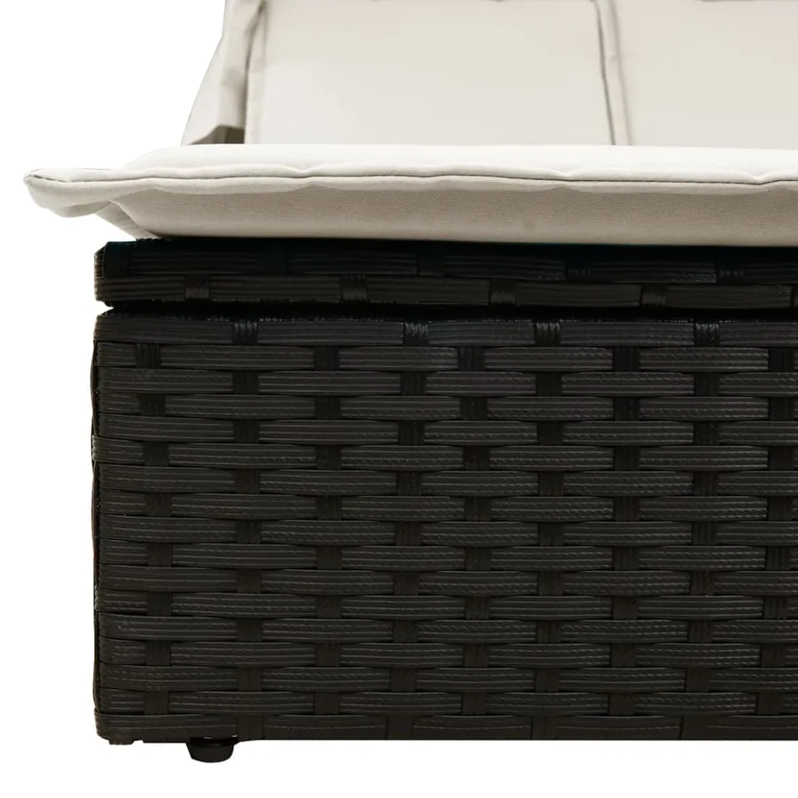Chaise longue double et auvent et coussins gris résine tressée - 29