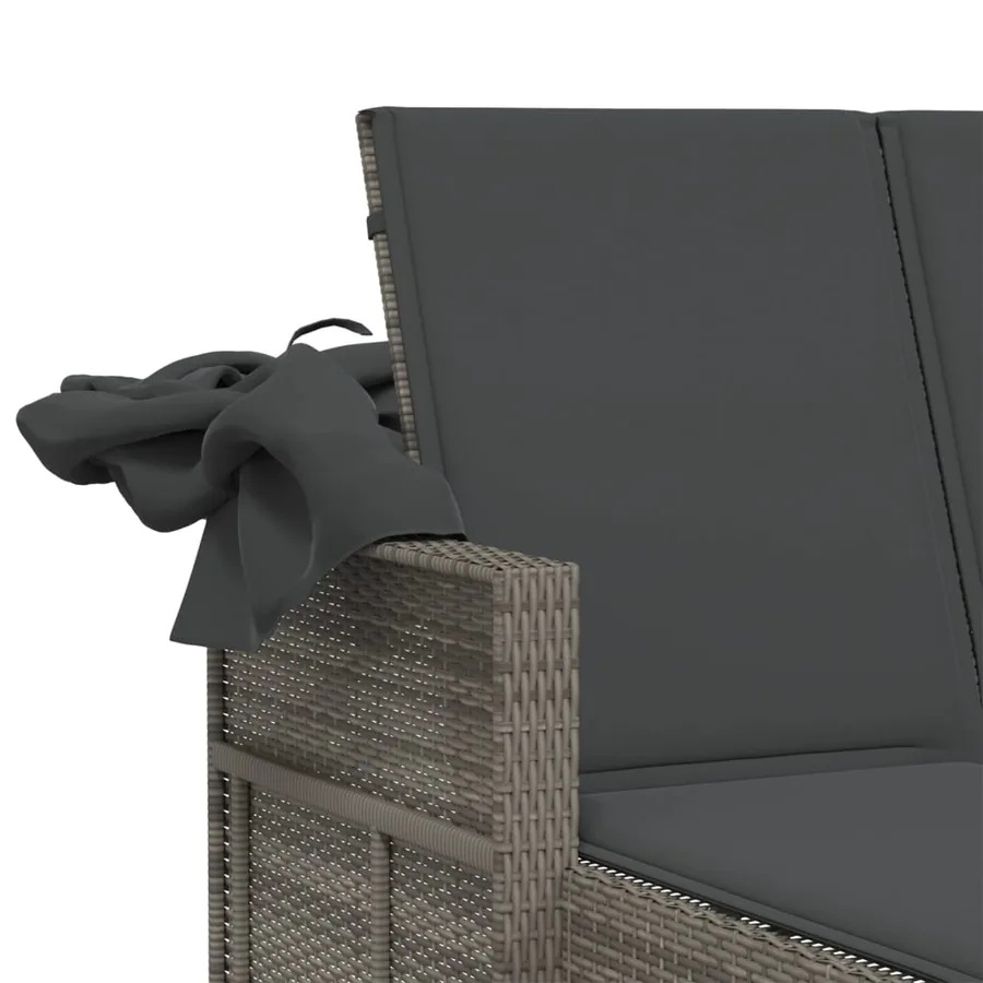 Chaise longue double et auvent et coussins gris résine tressée - 41