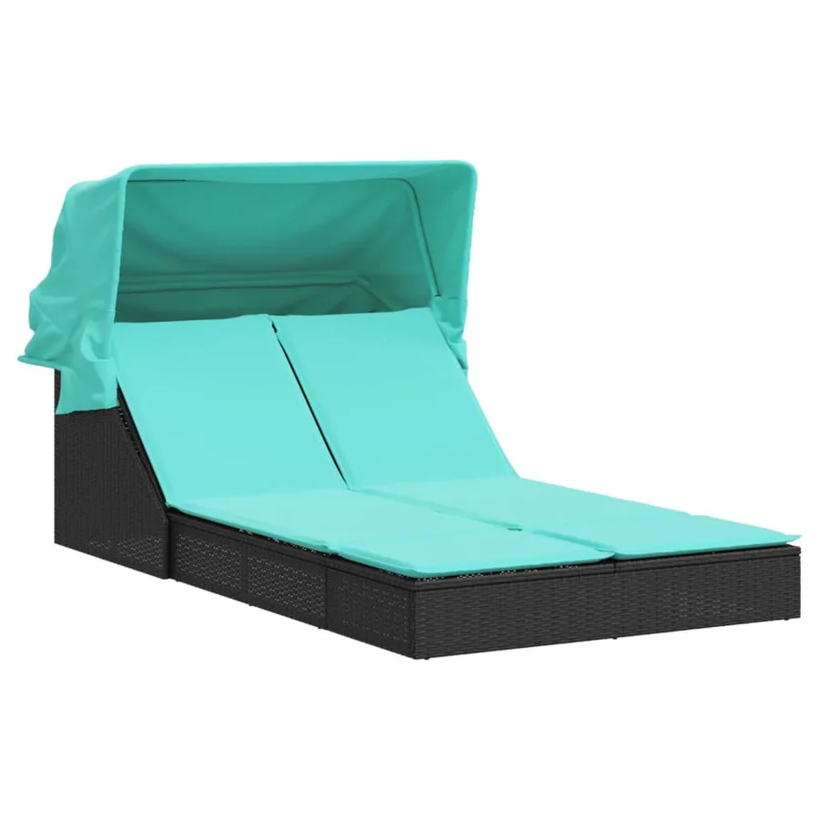 Chaise longue double et auvent et coussins gris résine tressée - 57