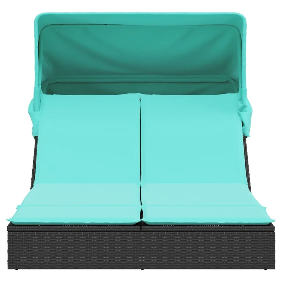 Chaise longue double et auvent et coussins gris résine tressée - 58