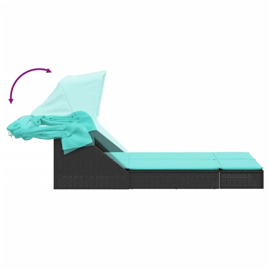 Chaise longue double et auvent et coussins gris résine tressée - 61